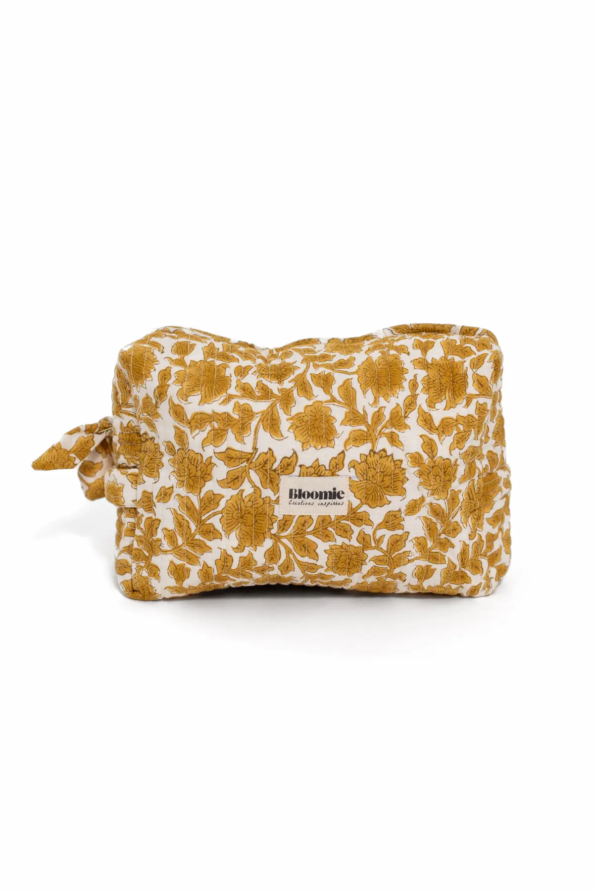 TROUSSE DE TOILETTE SERENA OCRE EN COTON MATELASSÉ 27X18 CM - BLOCK PRINT ARTISANAL INDIEN – Image 2