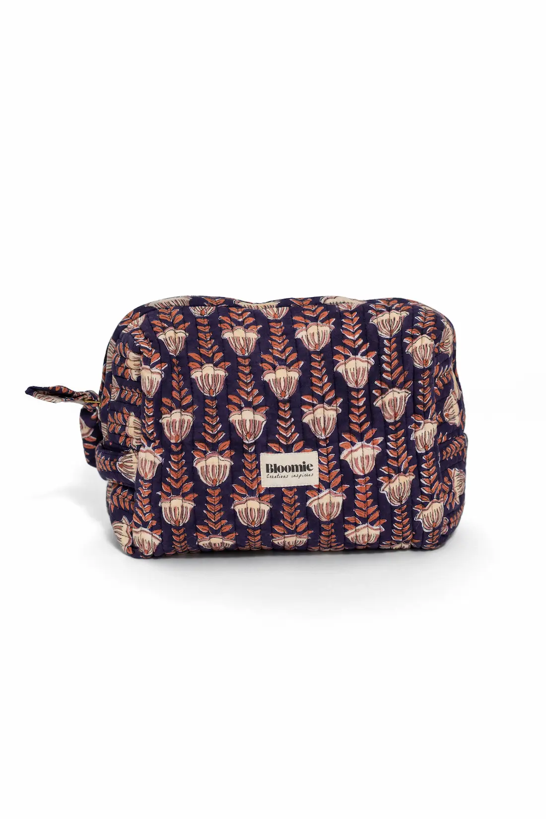 TROUSSE DE TOILETTE SIMONE MARINE EN COTON 27X18 CM - BLOCK PRINT ARTISANAL INDIEN – Image 2